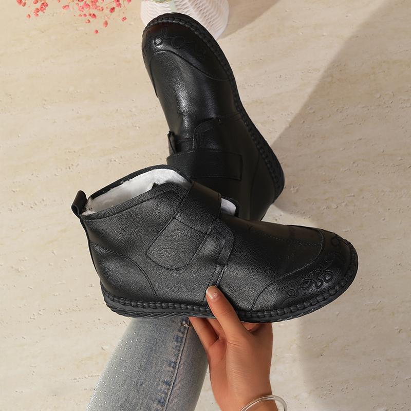 Women's Winter Mom Shoes Fleece-Lined Warm Thickened Sheepskin Non-Slip Flat Mid-Age Cotton Shoes for Autumn And Winter