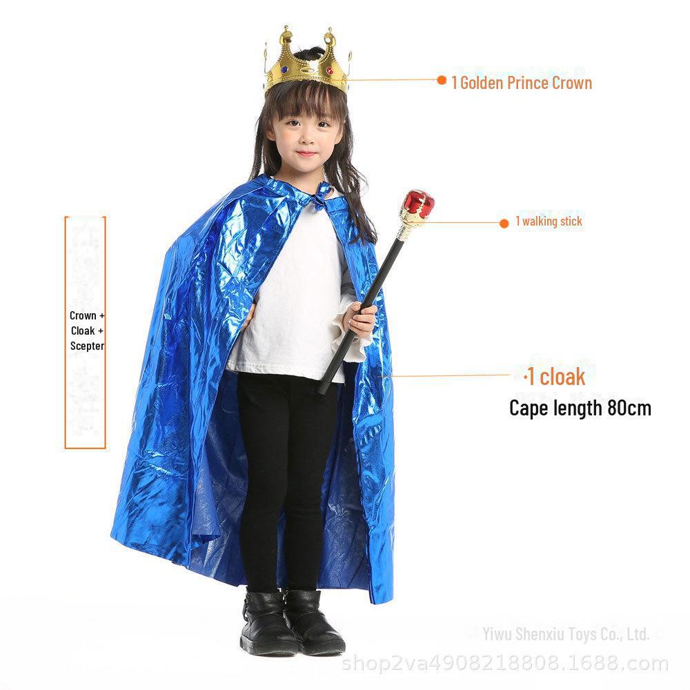 Детский плащ принцессы и короля на Хэллоуин - 80 см, ярко-золотой и серебряный