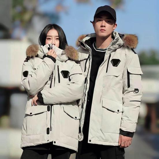 Мужская куртка-пуховик с несколькими карманами, капюшоном, отделкой из искусственного меха, длинным рукавом