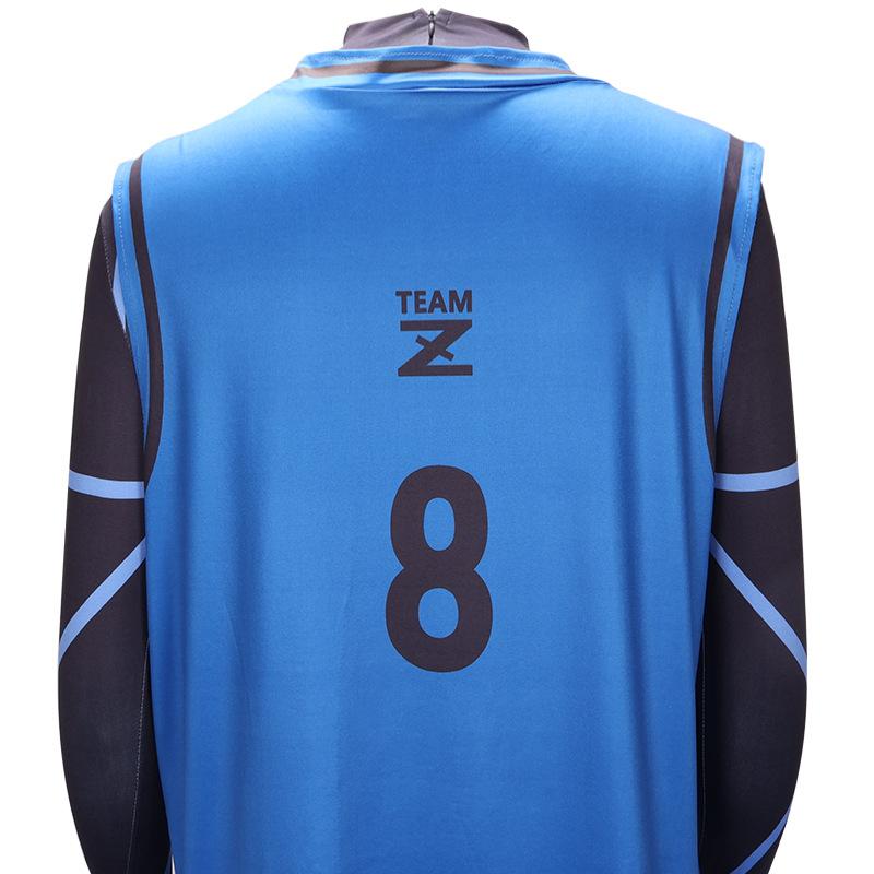 Костюм для косплея Бачира Мегуру Аниме Синие Шорты Джерси Футбол с Черным Боди Клубная Спортивная Одежда Комбинезоны Комплект для Мужчин Женщин