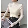 Half High Neck Autumn and Winter Plus Velvet Mesh Top Women's Long Sleeved Lace Inner Bottom Shirt Slim Fit T-shirt