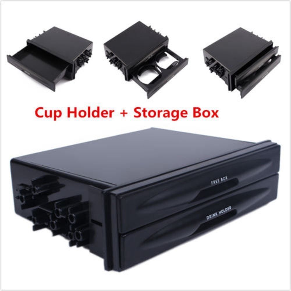 Black Kit Dash Storage Box Car Radio Pocket Drink Cup Holder Double Din