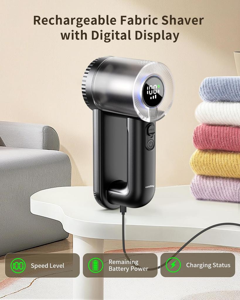 Rechargeable Fabric Shaver with Lint Brush Electric Lint Remover Digital Display Defuzzer Sweater Shaver for Clothing,Blanket