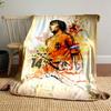 Abstract orange splatter art of a soccer player with number 14. for all seasons blanket lunch break throw gift