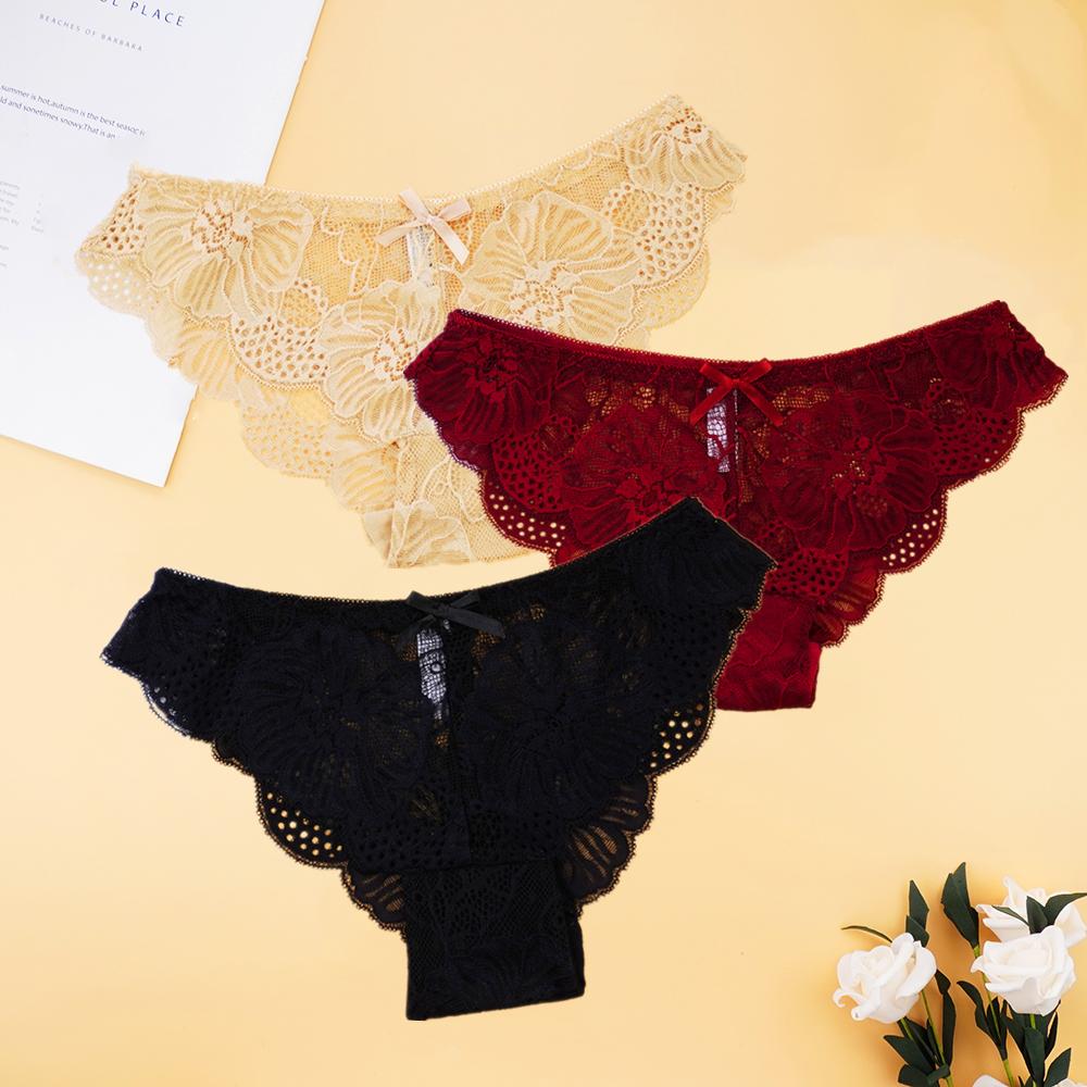 Женское нижнее белье, комплект кружевных трусиков с цветочным принтом, прозрачные полые трусы, женское нижнее белье, интимное белье