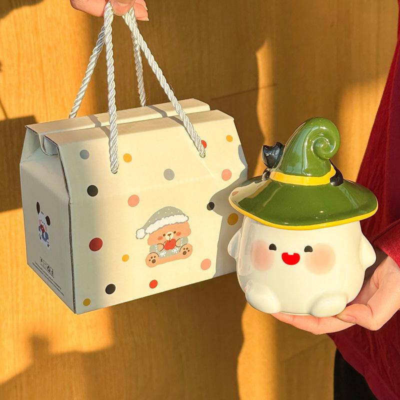 Хэллоуин милая чашка-привидение девушка керамическая кружка с крышкой ложкой офисная парная кофейная чашка сувенир