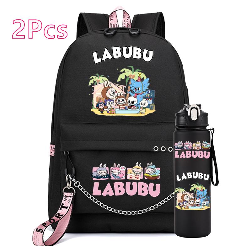 2Pcs/set Anime Printed Backpack Girl Schoolbag Teen Student Back To School Mochila Rucksack Child 750Ml Sport Water Bottle