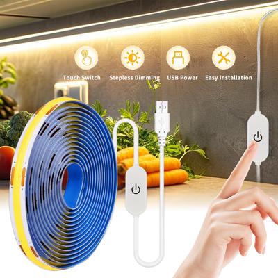 Светодиодная COB USB подсветка для шкафа 5 В постоянного тока с сенсорной регулировкой яркости, светодиодная лента для подсветки телевизора, светодиодные ленты для гардероба, лестницы, кухни, спальни для декора