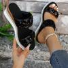 Fashion Sequined Cloth Platform Slippers Women Summer Outdoor Fashion Bling Wedges Sandals Ladies Thick Bottom Non-Slip Shiny Slides