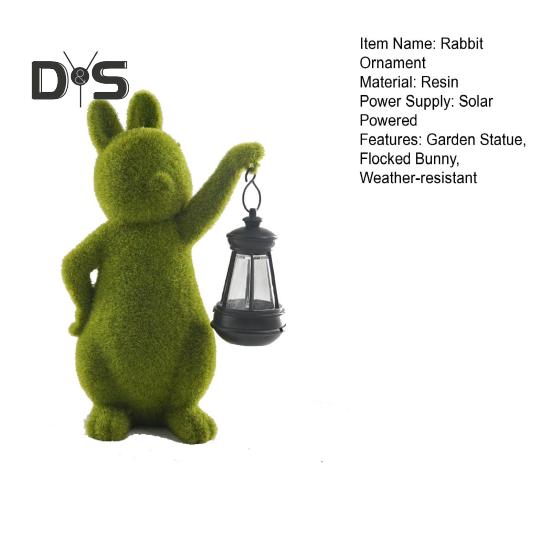 Садовая статуэтка кролика на солнечной батарее, скульптура кролика из смолы с флокированным узором и фонарем, светильник кролика на солнечной батарее для патио, двора, наружного декора, подарок на новоселье