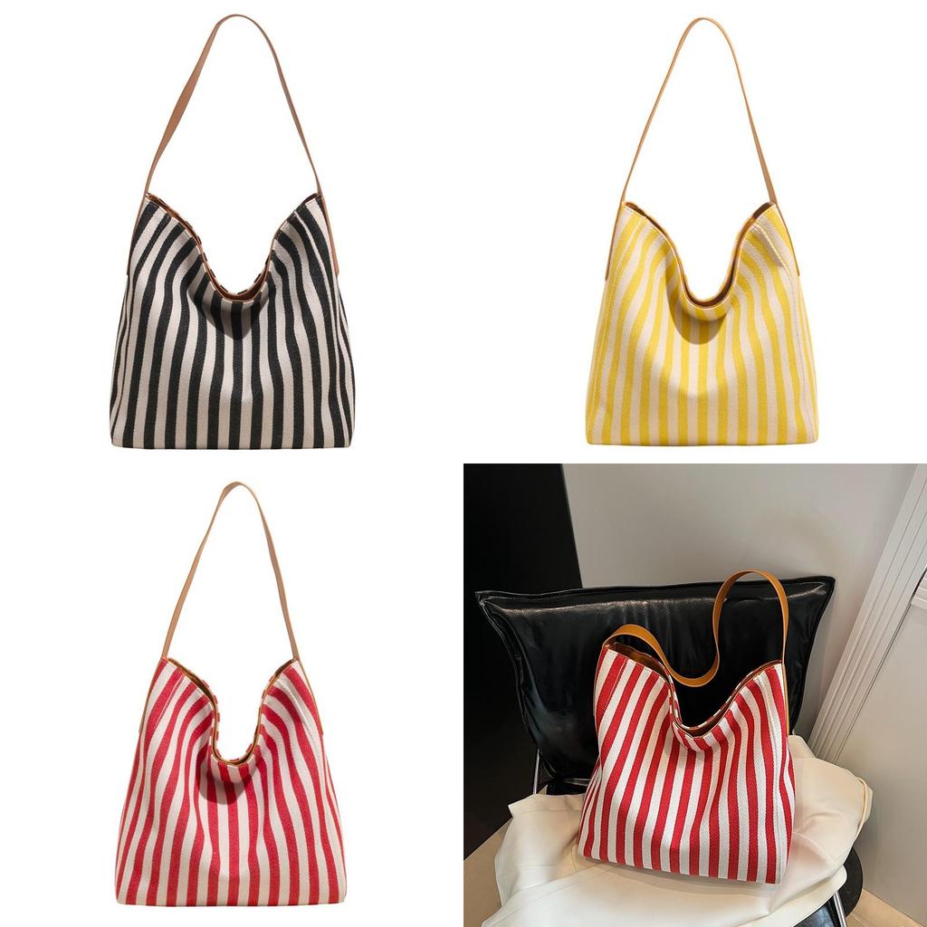 Modern Canvas Bag With Contrasting Stripes And Inner Zipper Pocket For Work And Casual