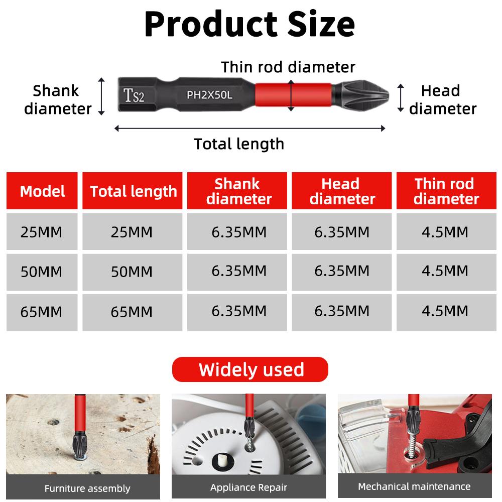 10/20PCS Impact Magnetic Batch Head Non-Slip PH2 Cross Screwdriver Tip Drill Bit Set High Torque Hard Screw Alloy Steel 25/50mm