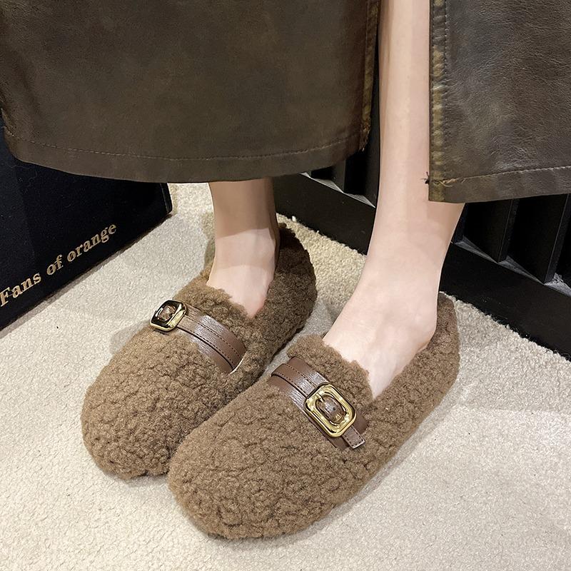 Мода Новая мода 2024 повседневная женская обувь мокасины меховые туфли без застежек на плоской подошве удобные женские высокого качества