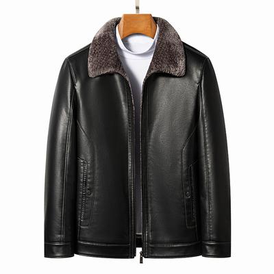 Зимняя новая универсальная мужская кожаная куртка Haining с мехом, бархатная и утолщенная мотоциклетная кожаная куртка с мехом