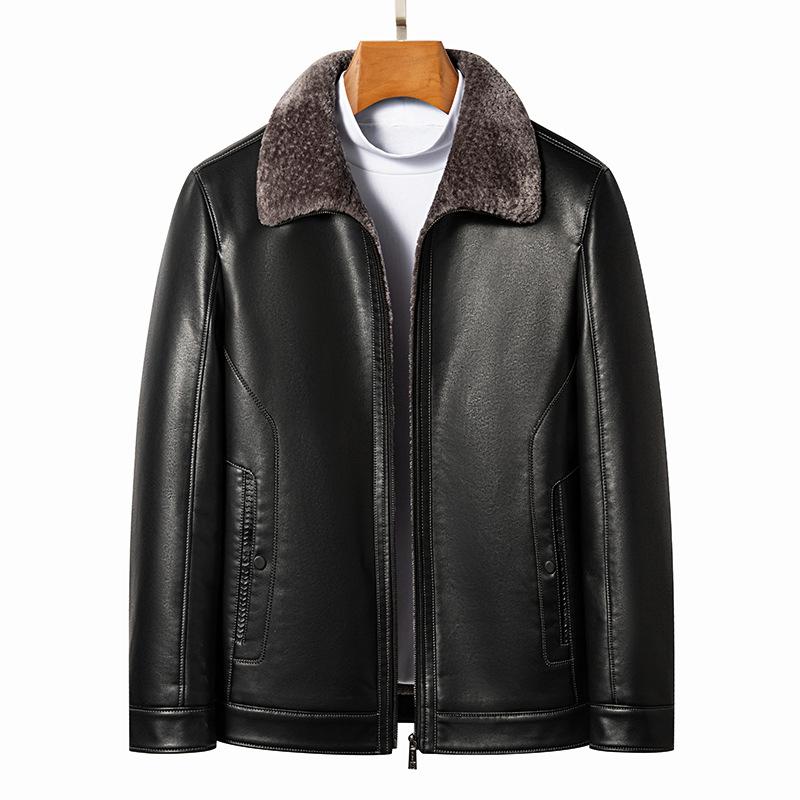 Зимняя новая универсальная мужская кожаная куртка Haining с мехом, бархатная и утолщенная мотоциклетная кожаная куртка с мехом