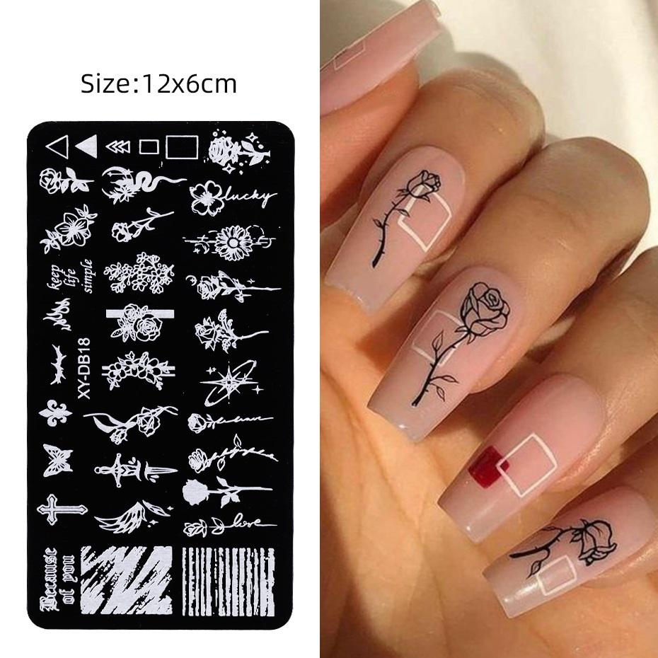 French Style Nails Art Stamp Plates Leaf Flower Stainless Steel Stencils Nail Printing Image Manicure Stamping Tools
