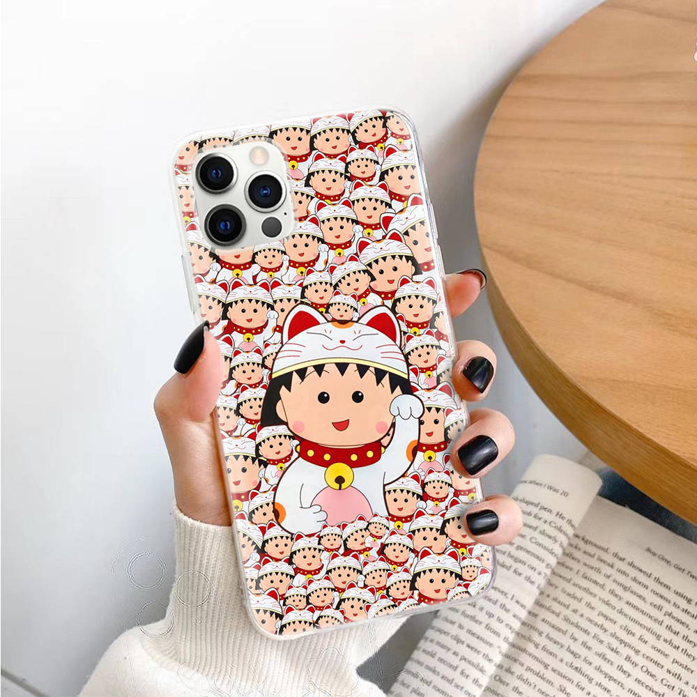 Чехол Chibi Maruko TPU для iPhone XR 7 8 14 15 11 12 13 X XS Pro Max Xiaomi Redmi 13C Note 9 Samsung A22 S23 S24 Ultra Plus VIVO