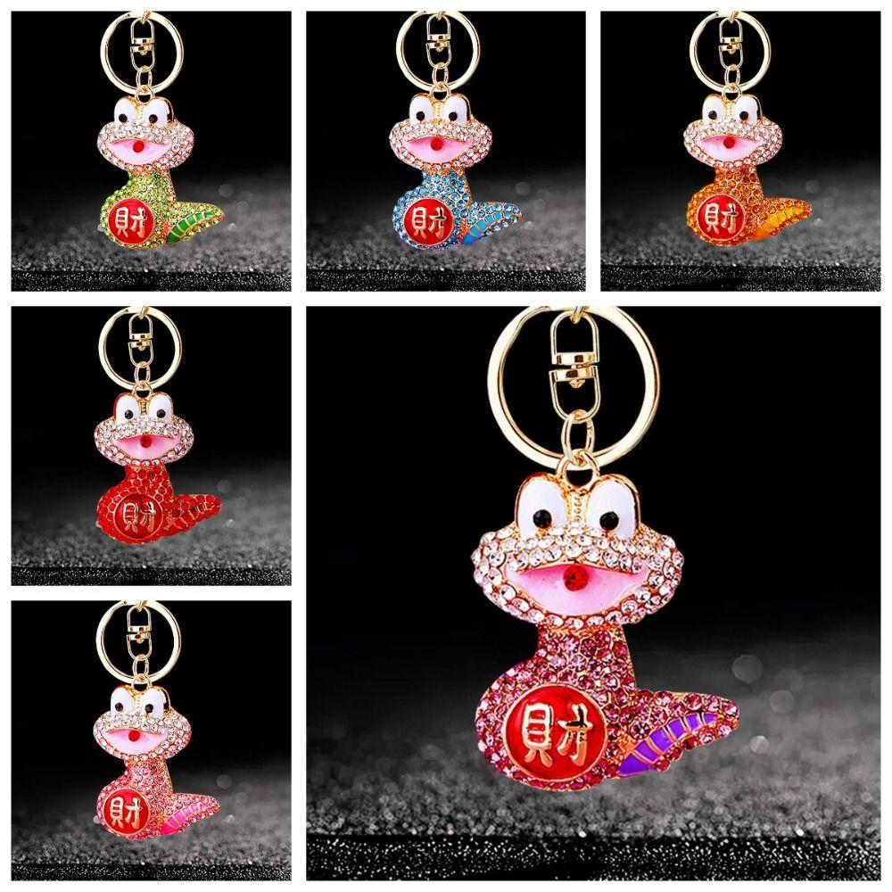 Exquisite Rhinestone Snake Keychain Fortune Women's Bag Pendant Zodiac Snake Year Key Ring Couple