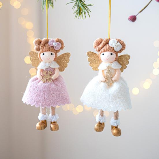 Christmas Angel Ornament Plush Felt Doll Festive Christmas Tree Decoration with Lanyard Holiday Spirit Hanging Pendant