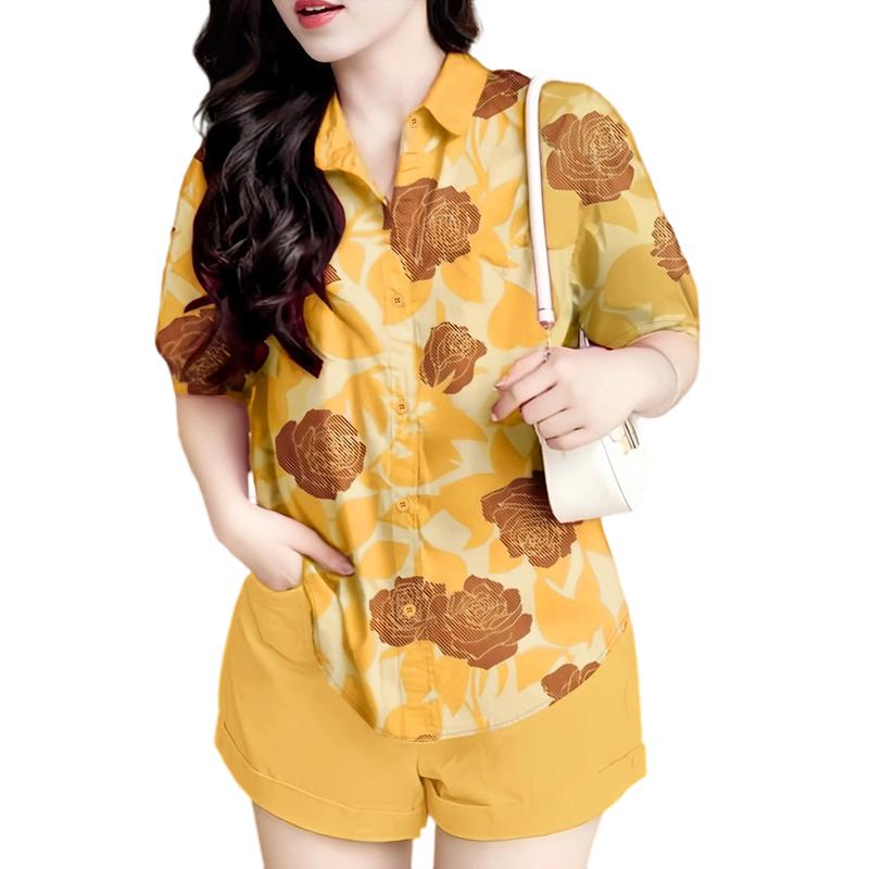 ZANZEA Женский летний комплект из двух частей: блузка с коротким рукавом и шорты с принтом