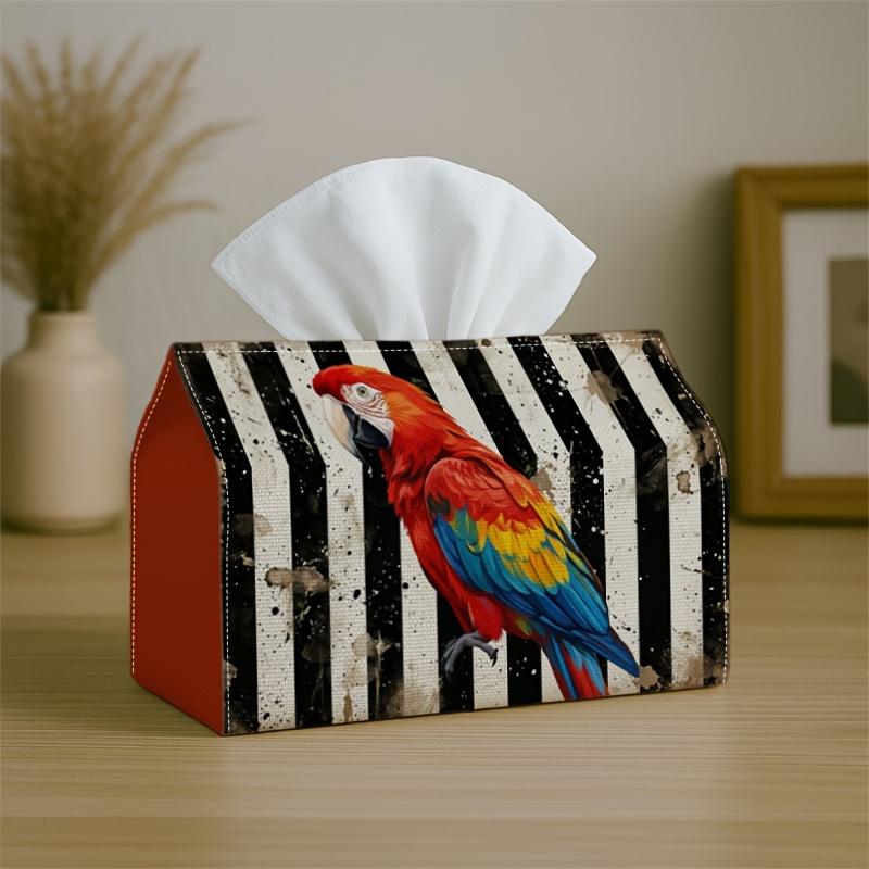 1pc Tropical Parrot Tissue Box Holder with Napkin Storage Organizer - Stylish Black & White Bird Suitable for Kitchen, Car, Living Room, Bedroom - Dec