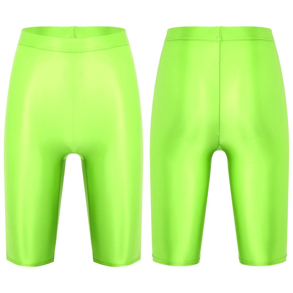 Womens Glossy High Waist Shorts Elastic Waistband Short Leggings Swimwear Workout Sports Bottoms