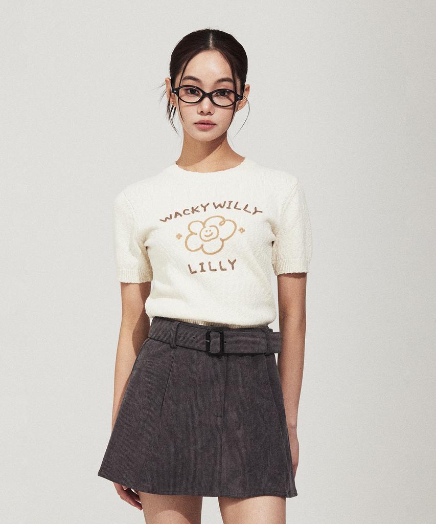 WACKY WILLY Women'S Big Lily Graphic Short Sleeve Knit Cream