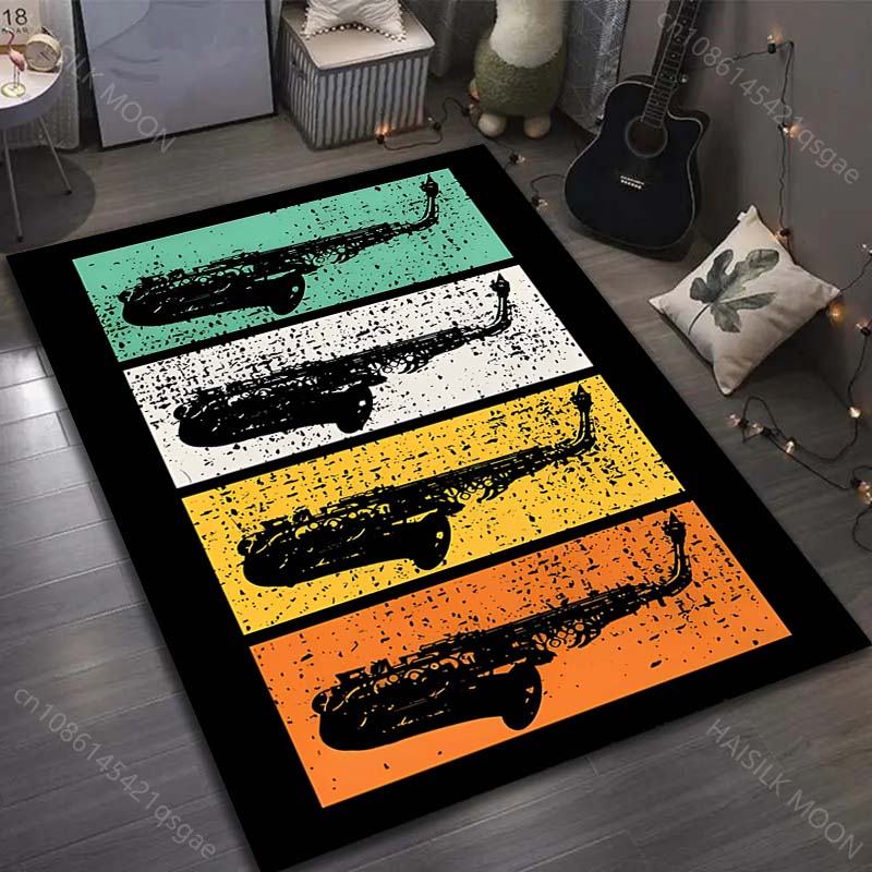 Music Life Musical Instruments Print Carpet for Living Room Bedroom Sofa Doormat Decor Area Rug Non-slip Floor Mat for Gifts
