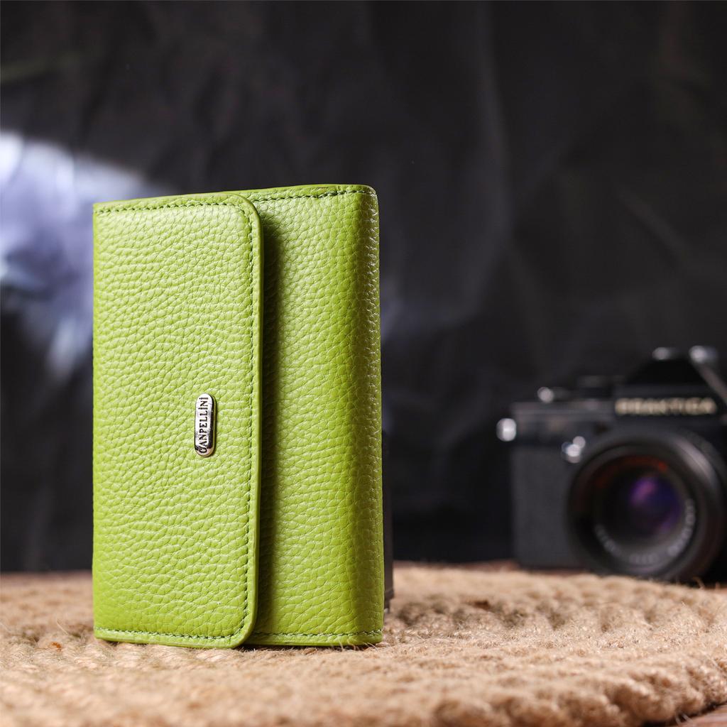 Молодежный стильный женский кошек из натуральной кожи флотар CANPELLINI Wallet 21598 Салатовый