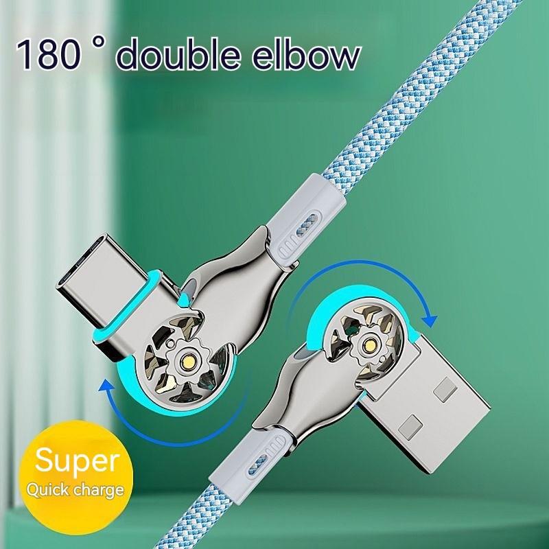 1M 2M USB на Type-C Кабель для быстрой зарядки с поворотом на 180 градусов, плетеный из сплава, для зарядки телефона Xiaomi Samsung Huawei