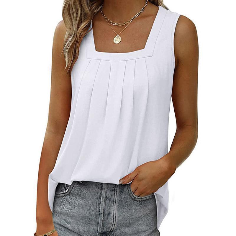 Женские весенне-летние топы для женщин, повседневные плиссированные блузки без рукавов, однотонные футболки, женские хлопковые свободные рубашки, топы на бретельках больших размеров