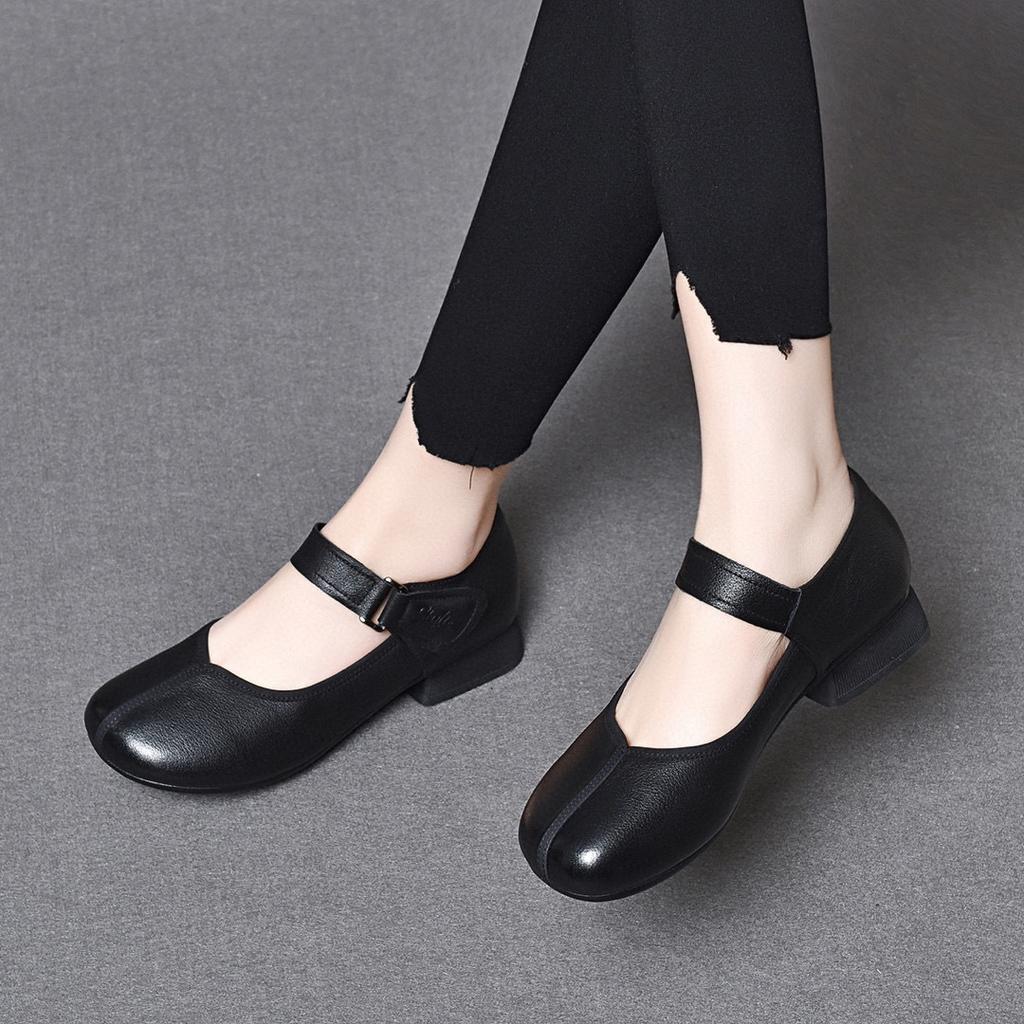 Loafers Women's 2025 Spring New Low-heeled One-word Mary Jane Shoes First-layer Cowhide Korean Version Shallow-mouth Flats