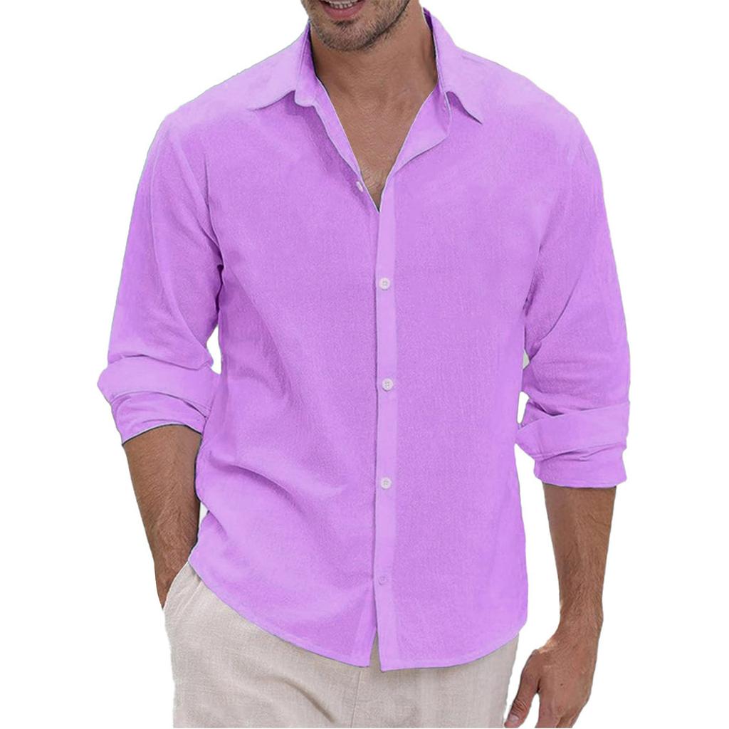 Men's Hawaii  Summer New Loose Solid Long Sleeve Shirt Cardigan Beach Shirt