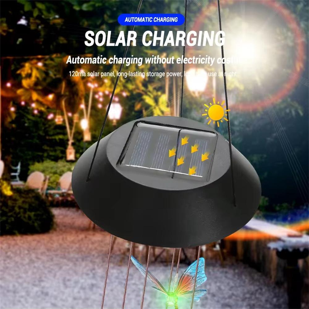 LED Solar Wind Chime Light Garden Butterfly Wind Chime Lamp Colorful Waterproof Hanging Solar Light for Garden Yard Home Decor