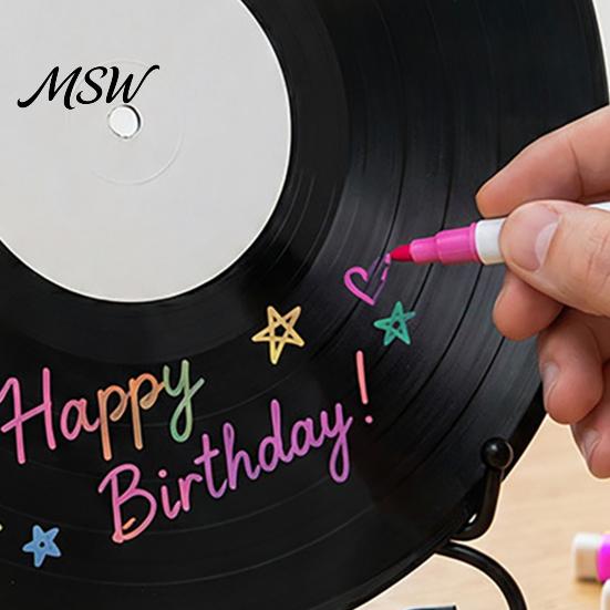 Handwritten Record Signage Vinyl DIY Graffiti Clock Ornament, Reusable Blank Acrylic Retro Tabletop Decor Wall with Display Stand, Personalized