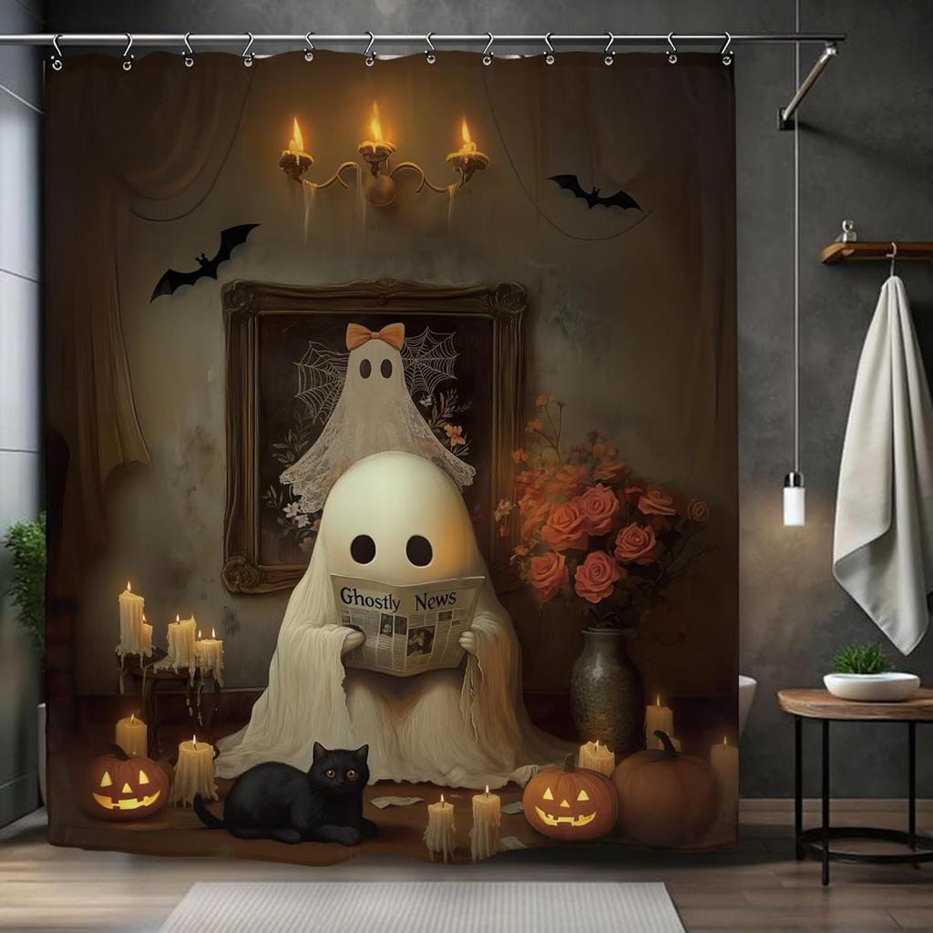 Хэллоуин Тыква Привидение Шторка для душа Голова мыши Тыква Череп Детский Мальчики Праздник Страшный Ужас Жуткий Набор для ванной Аксессуары