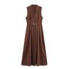 Kaslead New Women clothes Western Style Fashion Simple Temperament Small V-neck Sleeveless Waist Hugging Dress