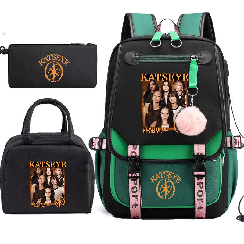 Katseye K-pop Girl Group Photo Print 3-Piece Set Student Backpack Combo 60707 Fashion School Bag Stationery Kit