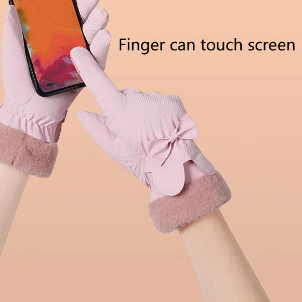 Down Cotton Plush Thickened Gloves Soft Satin Windproof Gloves Cute Ears Finger Mittens  Autumn