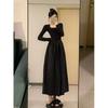 Женское осенне-зимнее платье 2025 года, черное, приталенное, с длинным рукавом - во французском стиле Хепберн