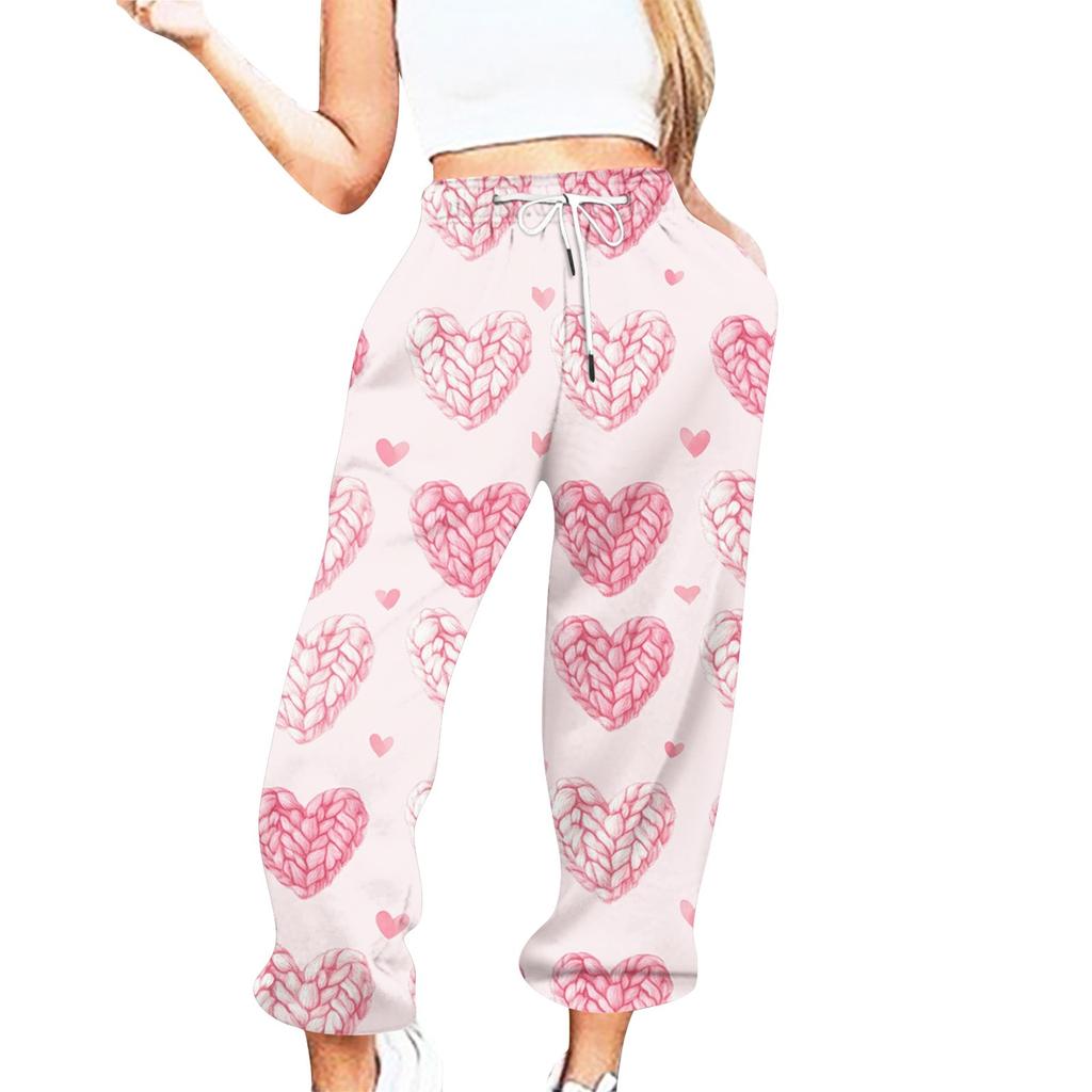 Women's Valentine's Day Print Casual Drawstring Elasticated Waist Drawstring Pants