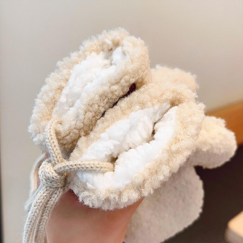 Cute Embroidered Bear Baby Gloves Lamb Wool Winter Boys Girls Full Finger Gloves Outdoor Windproof Warm Kids Mittens