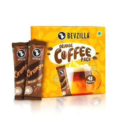 Bevzilla 48 пакетиков растворимого кофе (оранжевый) - 96 грамм | На 48 чашек | Кофе Арабика | Лучший для эспрессо, латте, капучино |
