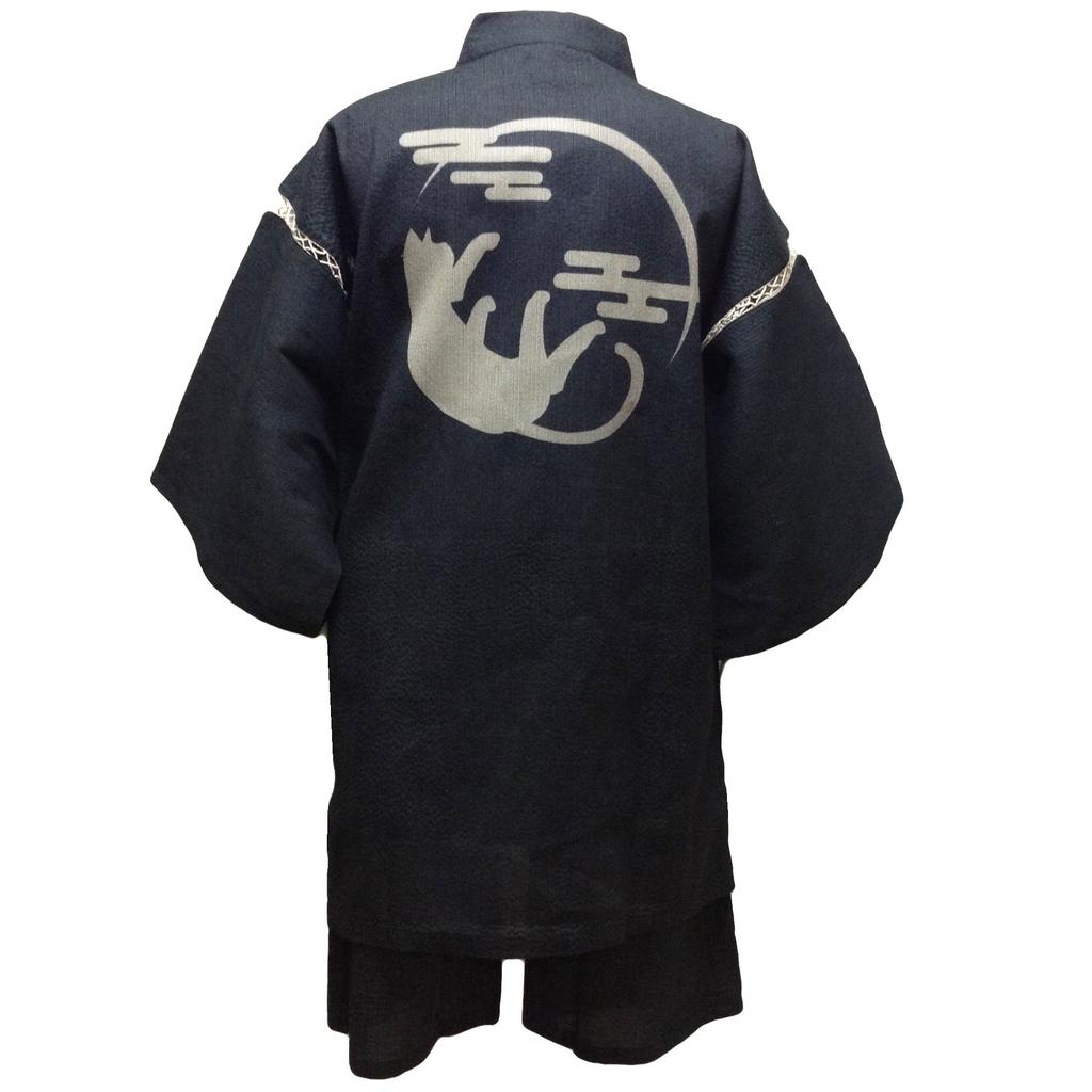 Мужской джинбей из ткани сидзима от Эдотэн (Джинбэй) для лета, 100% хлопок, с рисунком кота, нанесенным методом вытравливания, оригинальный дизайн, кот с полумесяцем, серый, размер LL