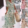 Summer New Women's Printed Short Sleeve V-neck Long Dress