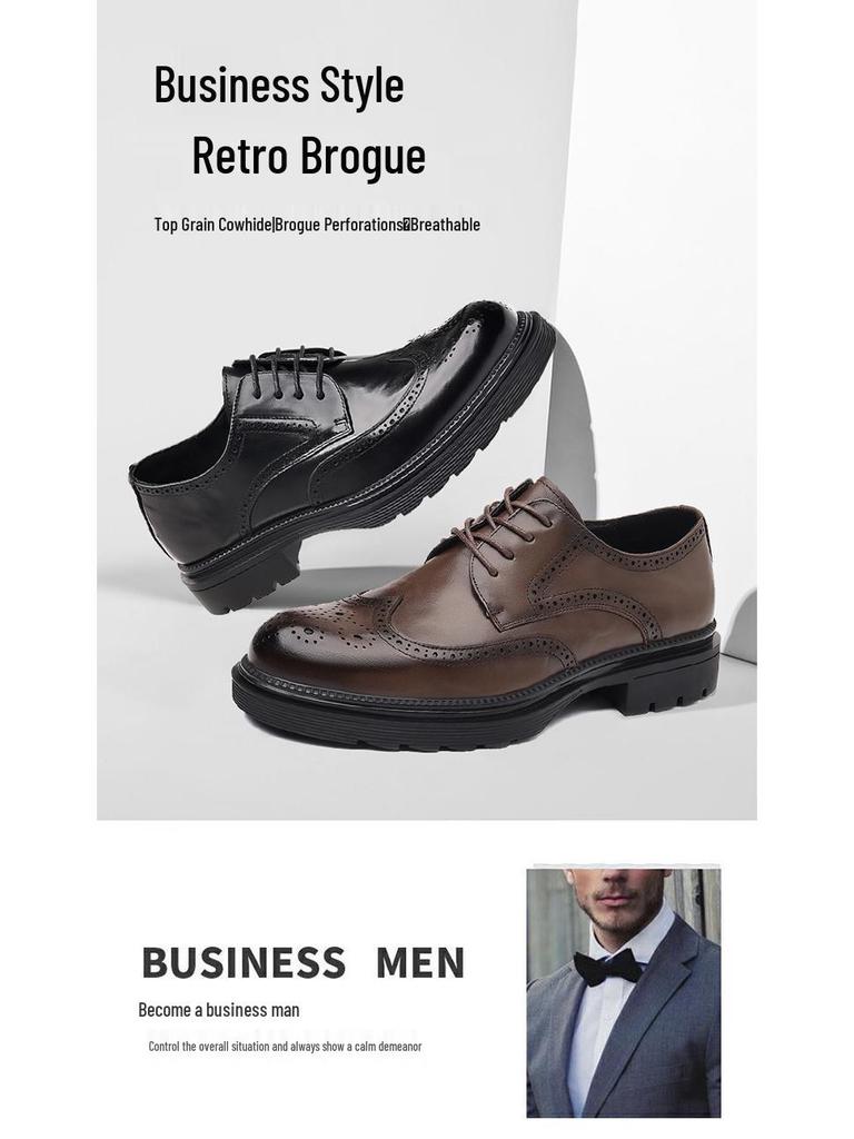 Мужские туфли-броги из натуральной кожи - Формальные, Модные, Высококлассные, в британском стиле, на толстой подошве