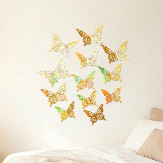 12 Pcs 3D Butterfly Wall Decor 3 Sizes Removable Hollow Mural Stickers for Bedroom Living Room Birthday Party Cake