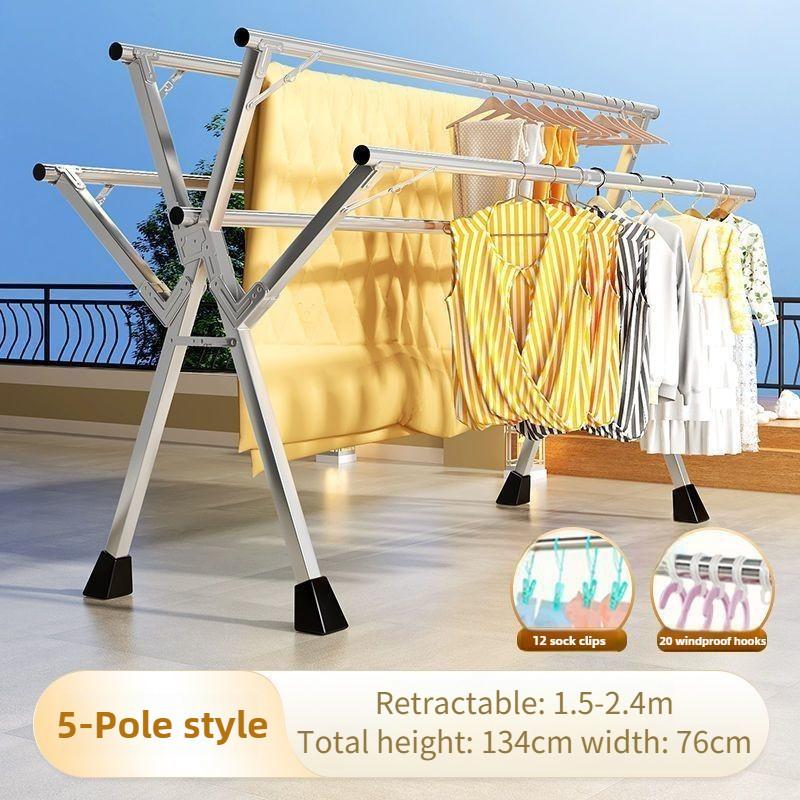 Сушилка для одежды из нержавеющей стали, бытовая складная вешалка-стойка, балконная, 5-полюсная, выдвижной инструмент для сушки одежды