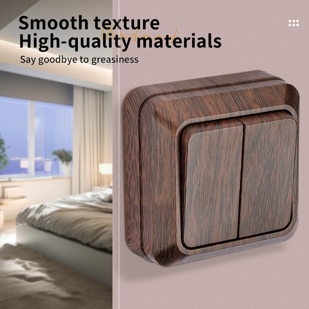 WESA Wood Wall Surface Button Light Switch EU Spray Paint Plastic Outdoor 2 Gang 1 Way Wall Exterior Rocker On / Off Switch
