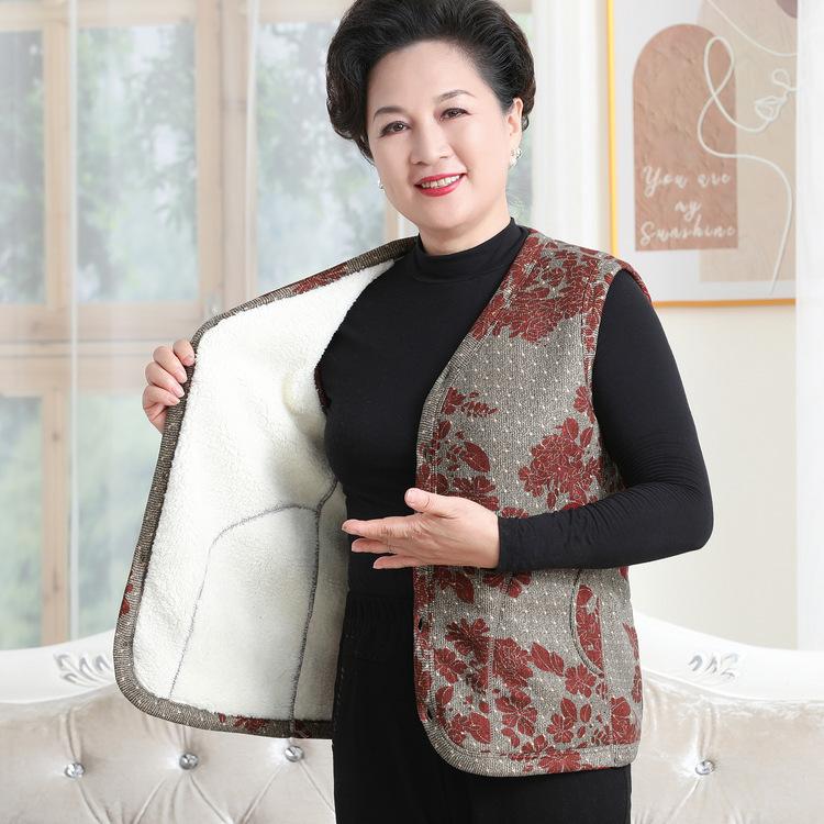 Seniors' Vest Female Grandma Autumn New Vest Jacket Mother Plus Velvet Thickened Vest Elderly Casual Clothes